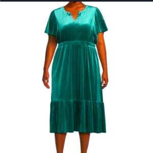 Terra and Sky Green Velvet Midi Dress 2X Party Crushed Velvet